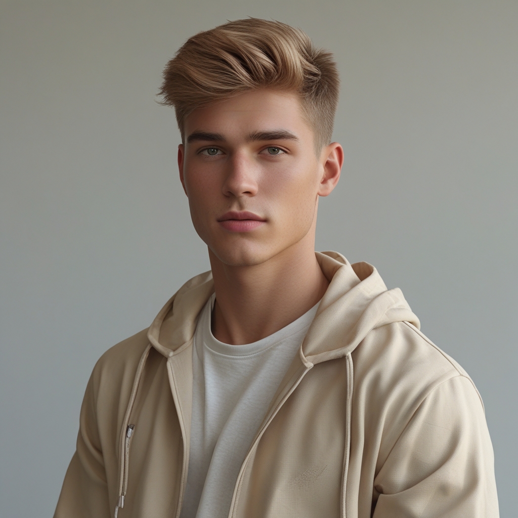 Porträt eines jungen Mannes mit kurzen braunen Haaren und sportlichem Aussehen