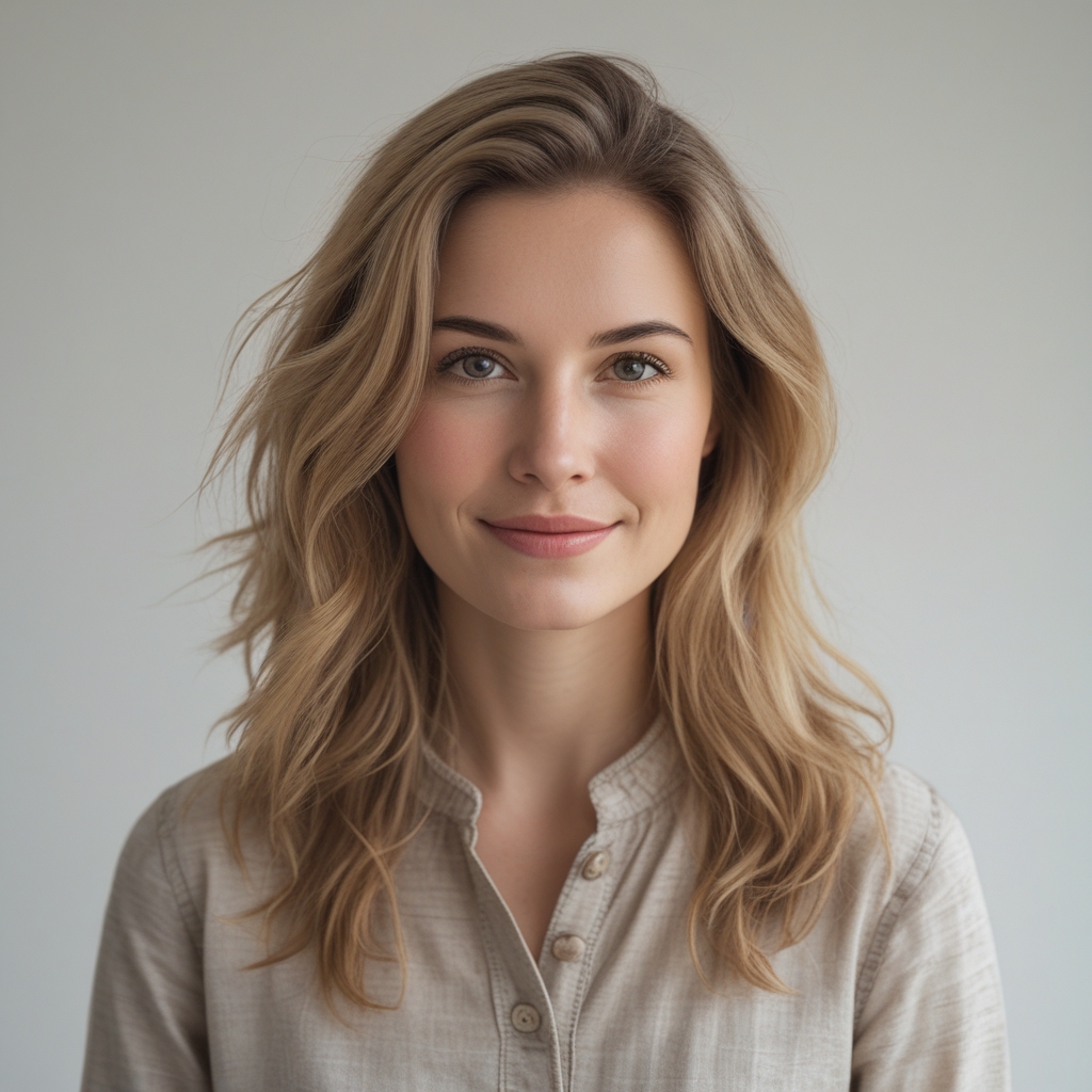 Julia Hartmann, Ökotrophologin, junge Frau mit braunen Haaren, professionelles Porträt mit weißem Hintergrund